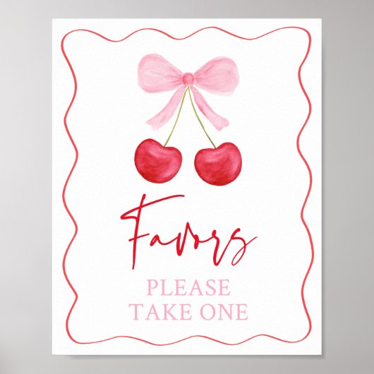Pink Bow Cherry Baby Dusche Gefallen Zeichen Poster (Vorne)