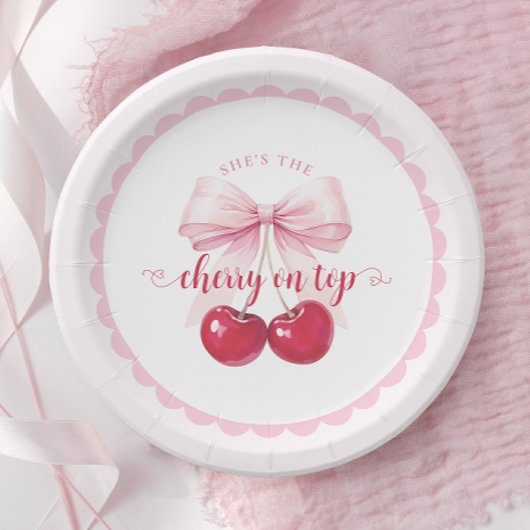 Pink Bow Cherry Baby Shower Paper Plates Pappteller