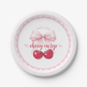 Pink Bow Cherry Baby Shower Paper Plates Pappteller (Vorderseite)