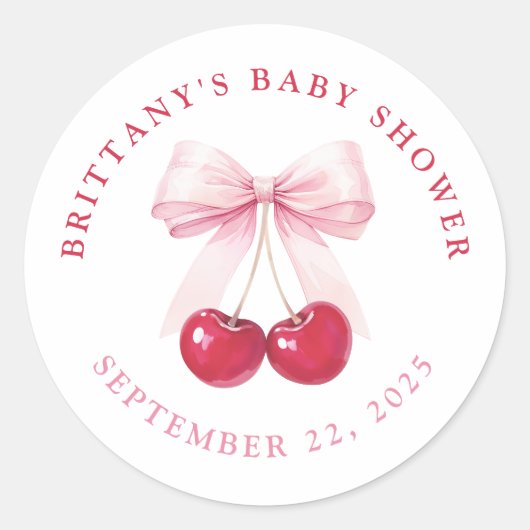 Pink Bow Cherry Baby Shower Round Stickers (Vorderseite)