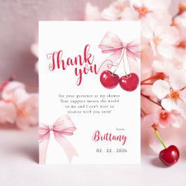 Pink Bow Cherry Baby Shower Thank You Card Dankeskarte