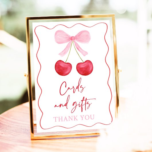 Pink Bow Cherry Cards and Gifts Baby Shooting Sign Poster