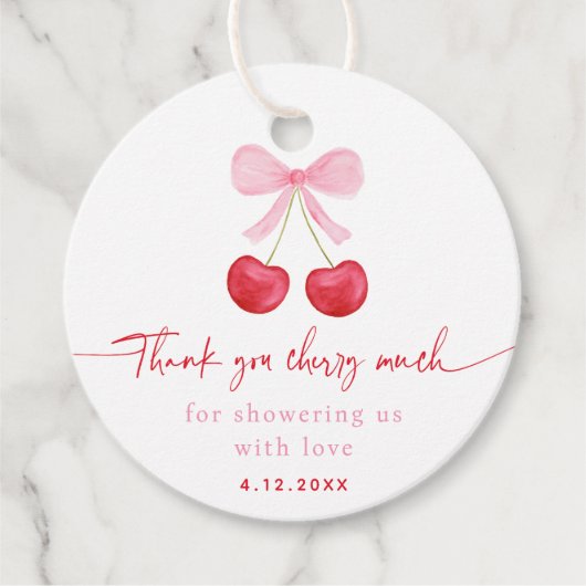 Pink Bow Cherry Coquette Geburtstag Geschenkanhänger (Vorderseite)