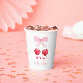 Pink Bow Cherry Girl Babydusche Pappbecher