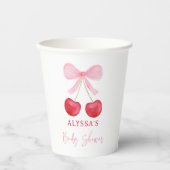Pink Bow Cherry Girl Babydusche Pappbecher (Vorderseite)