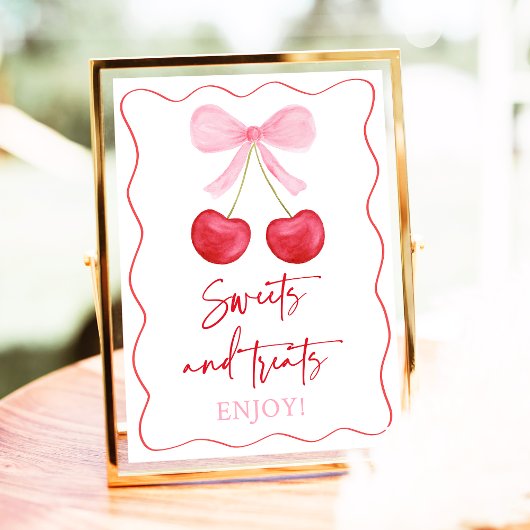 Pink Bow Cherry Sweet Leckereien Babyduschzeichen Poster