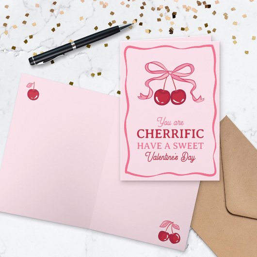 Pink Bow Cherry You Are Cherrific Valentine's Day Karte