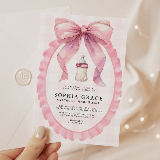 Pink Bow Chic Coquette Girl Babydusche Einladung