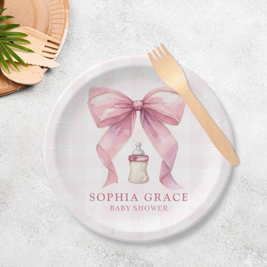 Pink Bow Chic Coquette Girl Babydusche Pappteller