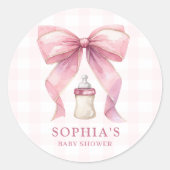 Pink Bow Chic Coquette Girl Babydusche Runder Aufkleber (Vorderseite)