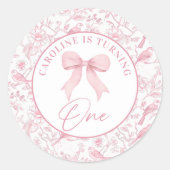 Pink Bow Chinoiserie 1. Geburtstagsticker Runder Aufkleber (Vorderseite)