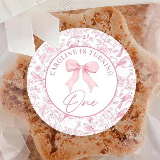 Pink Bow Chinoiserie 1. Geburtstagsticker Runder Aufkleber