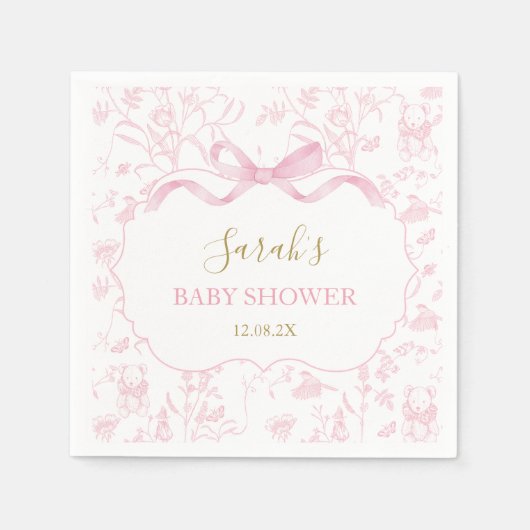 Pink Bow Chinoiserie Baby Shower Girl Serviette (Vorderseite)