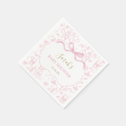Pink Bow Chinoiserie Baby Shower Girl Serviette (Ecke)