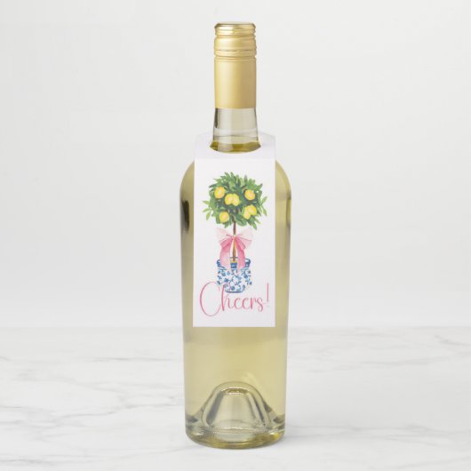 Pink Bow Chinoiserie Lemon Topiary Tree Flaschenanhänger (Auf Flasche)
