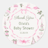 Pink Bow Christmas Baby Shower Sticker (Vorderseite)
