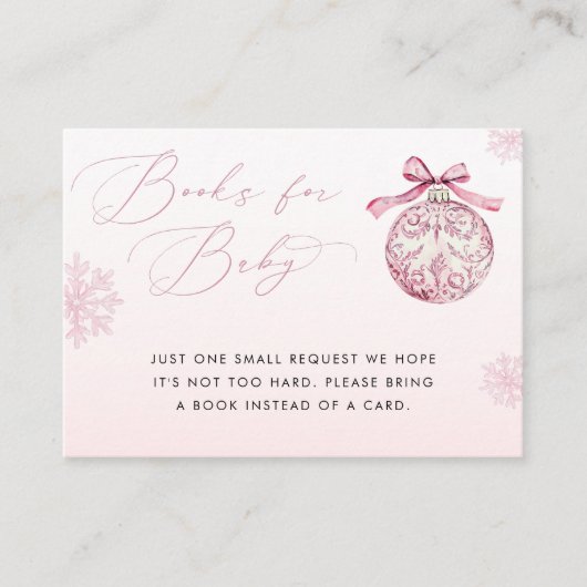 Pink Bow Christmas Ball Winter Girl Books for Baby Begleitkarte (Vorderseite)