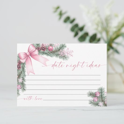 Pink Bow Christmas Date Night Ideas Card RSVP Karte (Stehend Vorderseite)