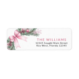 Pink Bow Christmas Return Address Labels