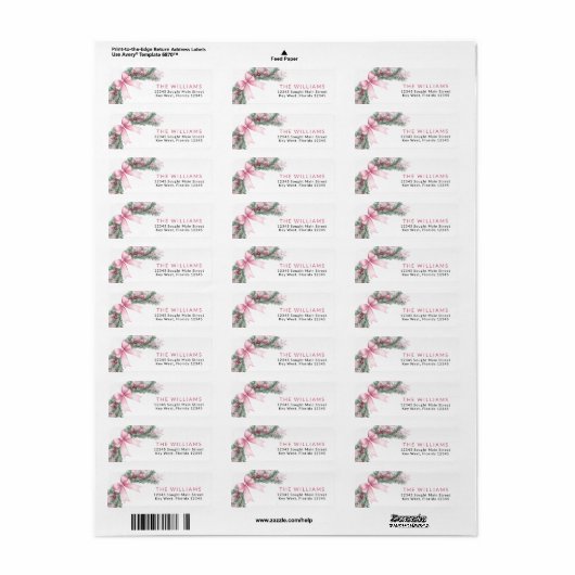Pink Bow Christmas Return Address Labels (Vorne)