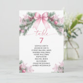 Pink Bow Christmas Table Number Seating Chart Einladung (Stehend Vorderseite)