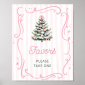 Pink Bow Christmas Tree Baby Shower Favors Poster (Vorne)