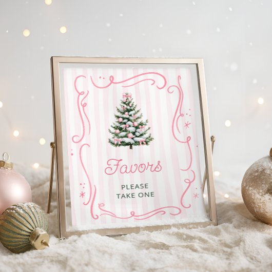 Pink Bow Christmas Tree Baby Shower Favors Poster