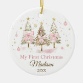 Pink Bow Christmas Tree Girl First Christmas Keramik Ornament (Vorne)