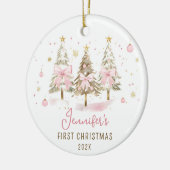 Pink Bow Christmas Tree Girl First Christmas Keramik Ornament (Links)