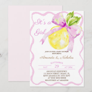 Pink Bow Citrus Girl Babydusche Einladung