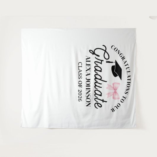Pink Bow Class Of 2026 Graduation Backdrop Wandteppich (Vorderseite (Horizontal))