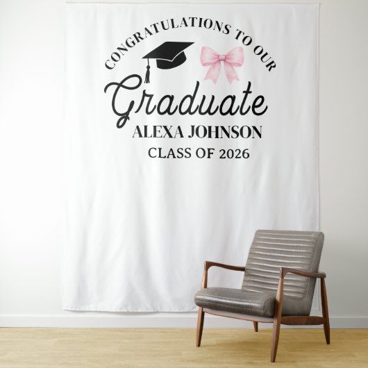 Pink Bow Class Of 2026 Graduation Backdrop Wandteppich (Beispiel)