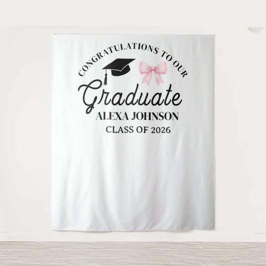 Pink Bow Class Of 2026 Graduation Backdrop Wandteppich (Vorderseite)
