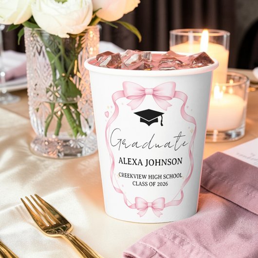 Pink Bow Class Of 2026 Graduation Cap Graduate Pappbecher