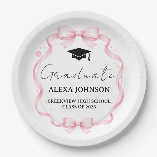 Pink Bow Class Of 2026 Graduation Cap Graduate Pappteller (Vorderseite)