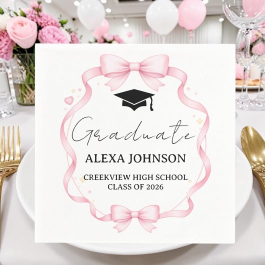 Pink Bow Class Of 2026 Graduation Cap Graduate Serviette