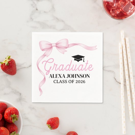 Pink Bow Class Of 2026 Graduation Serviette (Beispiel)
