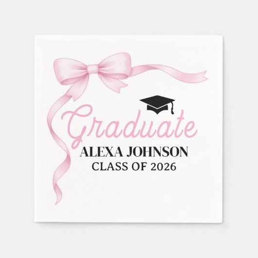 Pink Bow Class Of 2026 Graduation Serviette (Vorderseite)