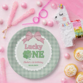 Pink Bow Clover Lucky One Girl 1st Birthday Pappteller (Party)