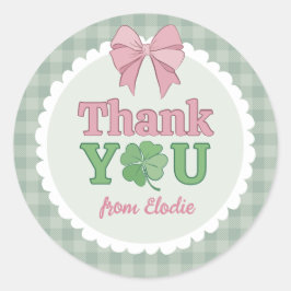 Pink Bow Clover Lucky One Thank You Runder Aufkleber