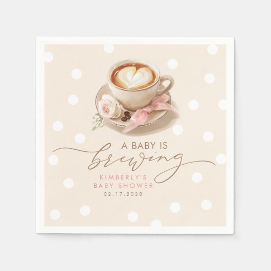 Pink Bow Coffee Baby Is Brewing Girl Baby Shower Serviette (Vorderseite)
