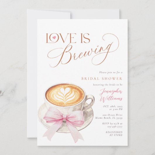 Pink Bow Coffee Brautparty Einladung (Vorderseite)