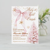 Pink Bow Cold Outside Baby Girl Dusche Folieneinladung (Stehend vorne)