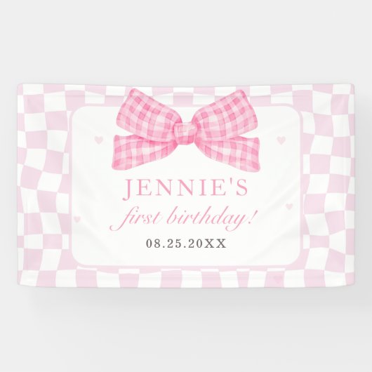 Pink Bow Coquette 1. Geburtstag Party Banner (Horizontal)