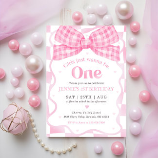 Pink Bow Coquette 1. Geburtstag Party Einladung