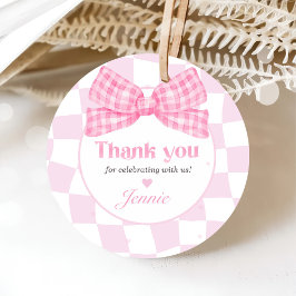 Pink Bow Coquette 1. Geburtstag Party Geschenkanhänger