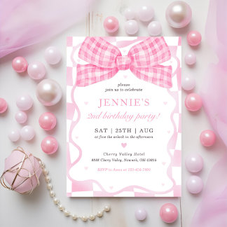Pink Bow Coquette 2. Geburtstags-Party Einladung