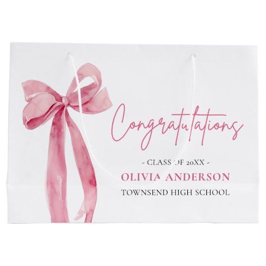 Pink Bow Coquette Abschluss Gratulation Große Geschenktüte (Rückseite)