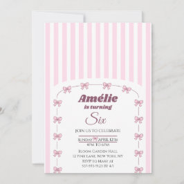 Pink Bow Coquette Aesthetic Girl 6th Birthday Einladung
