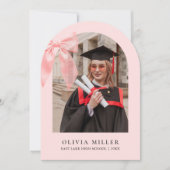 Pink Bow Coquette Arched Photo Graduation Party Einladung (Vorderseite)